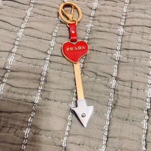 Prada Red Heart and Gold Arrow Keychain